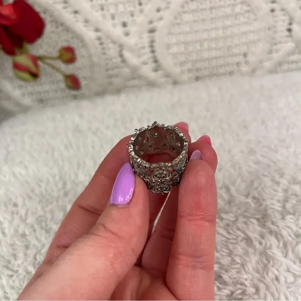 Vintage Silver Two Rows of‎ Hearts Victorian Filigree Style 90s Ring Retro Punk